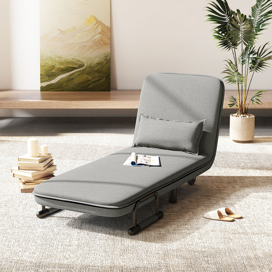 3-In-1 Convertible Sofa Bed, Adjustable Backrest, Lumbar Pillow, Light Gray Accent Chairs Light Gray at Gallery Canada