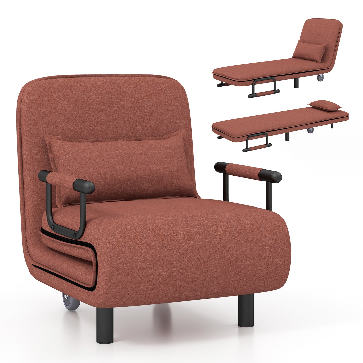 Convertible Sofa Bed, 5-Position Adjustable Backrest, Brown Accent Chairs at Gallery Canada