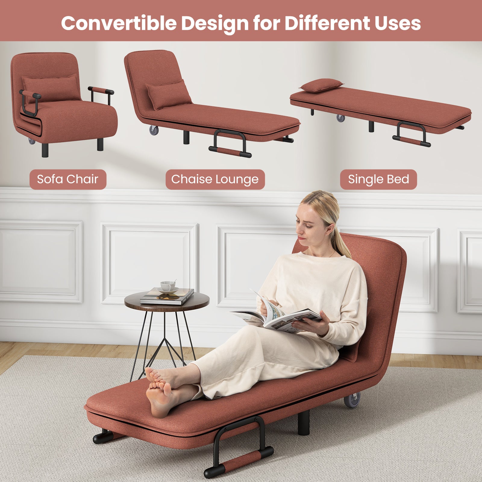 Convertible Sofa Bed, 5-Position Adjustable Backrest, Brown Accent Chairs at Gallery Canada