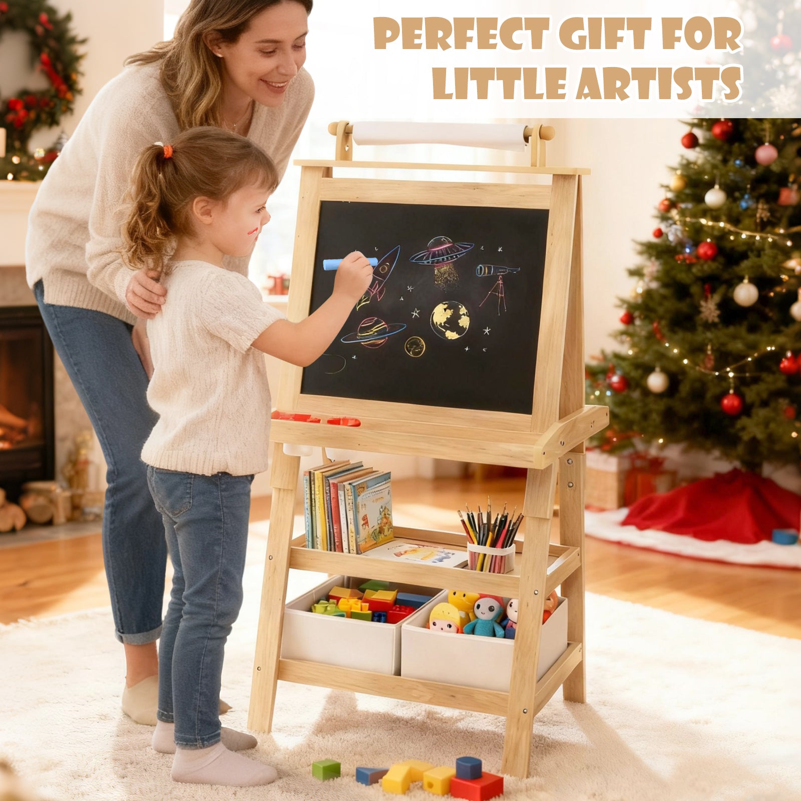 3-in-1 Double-Sided Storage Art Easel, Natural Art Easels at Gallery Canada