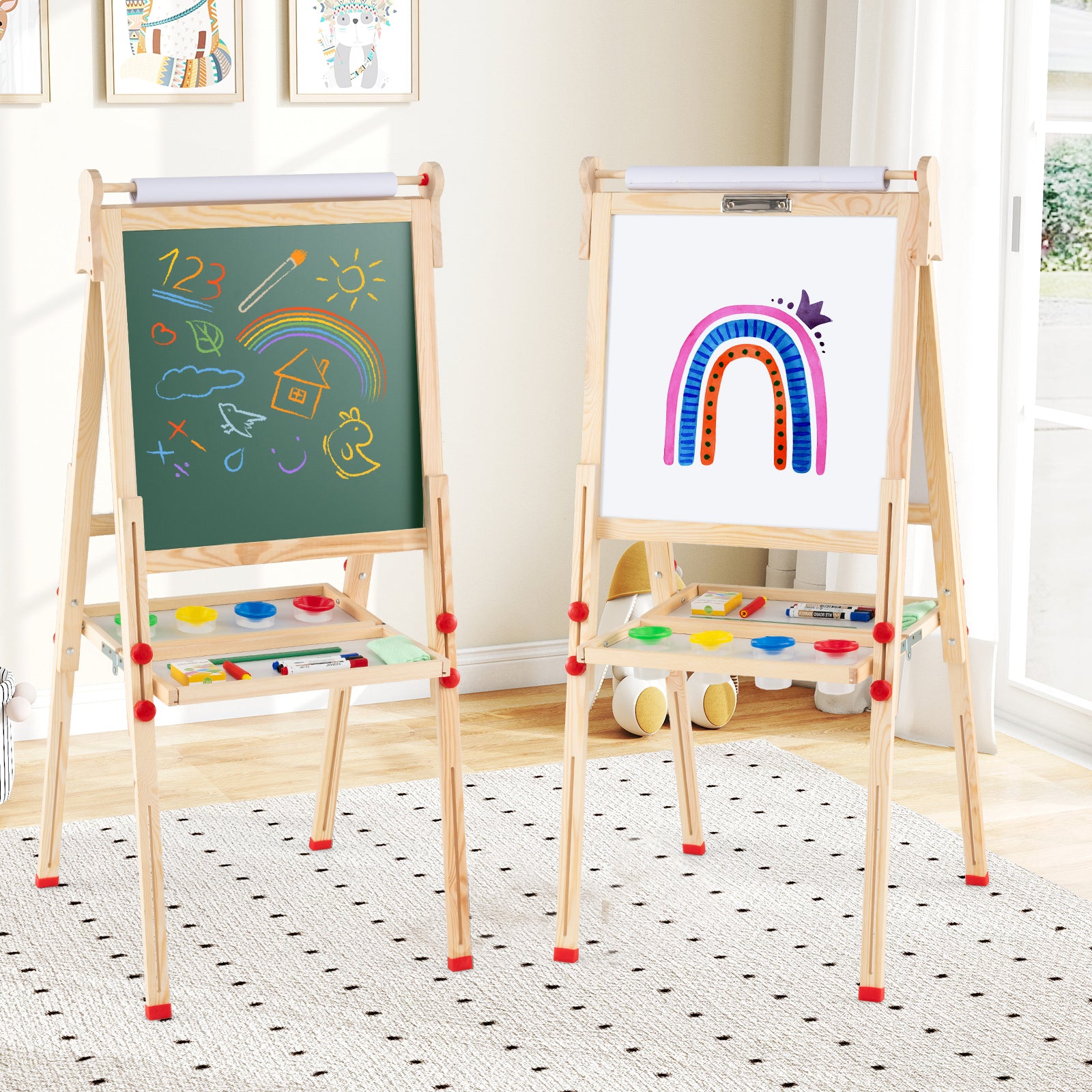 3-in-1 Double-Sided Folding Wooden Kids Art Easel with Paper Roll Art Easels at Gallery Canada