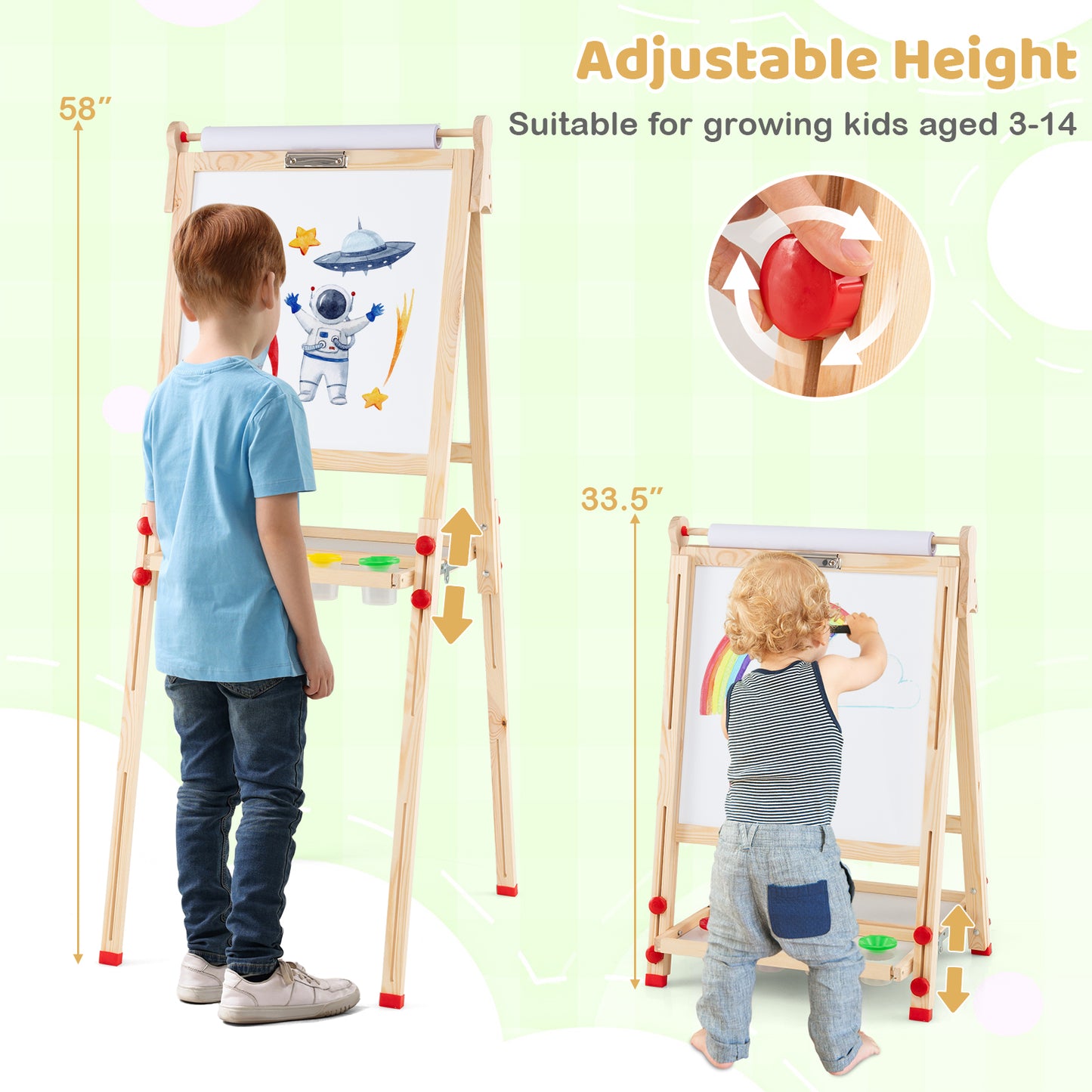 3-in-1 Double-Sided Folding Wooden Kids Art Easel with Paper Roll Art Easels at Gallery Canada