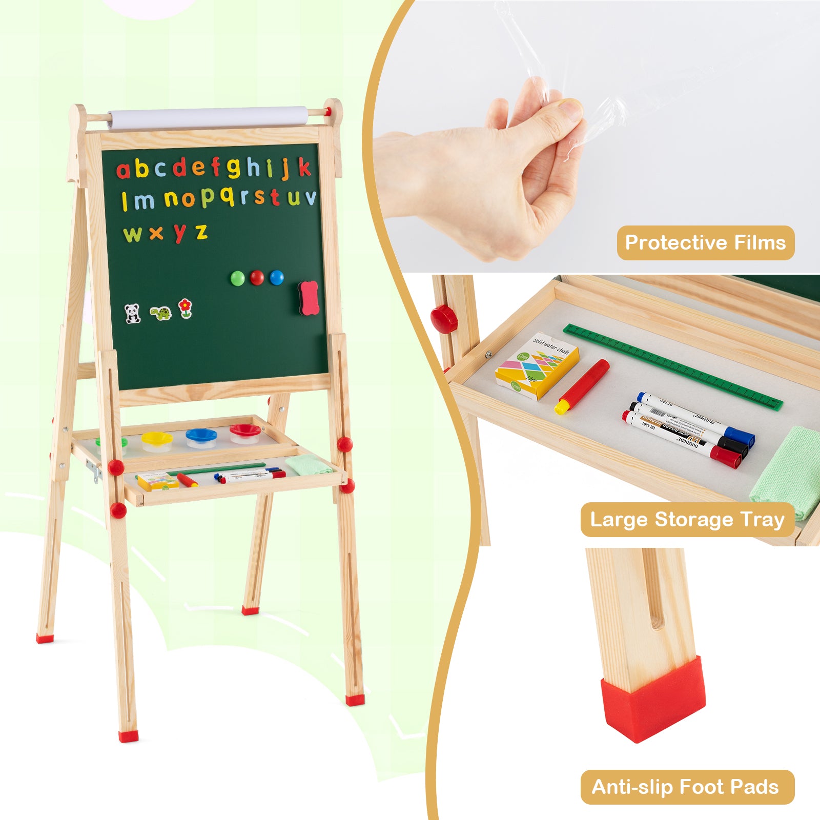 3-in-1 Double-Sided Folding Wooden Kids Art Easel with Paper Roll Art Easels at Gallery Canada