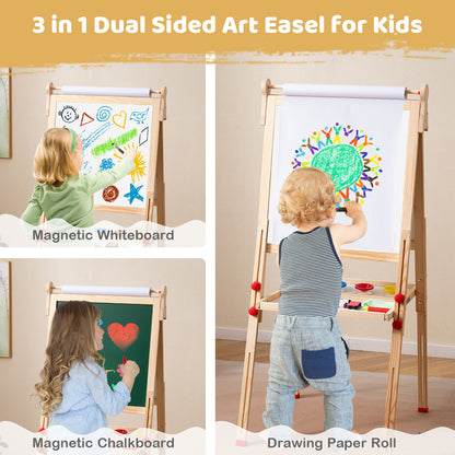 3-in-1 Double-Sided Folding Wooden Kids Art Easel with Paper Roll Art Easels at Gallery Canada