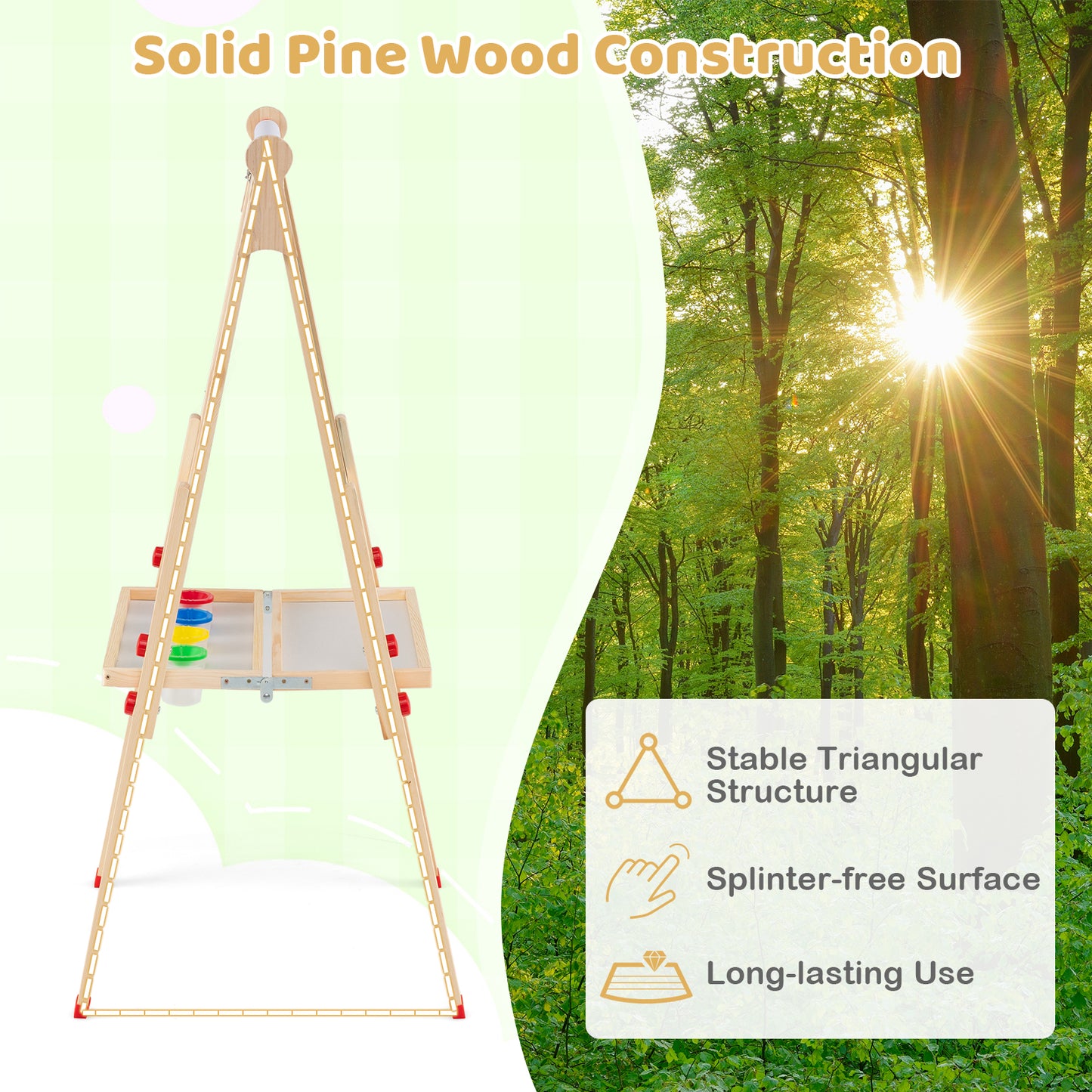 3-in-1 Double-Sided Folding Wooden Kids Art Easel with Paper Roll Art Easels at Gallery Canada
