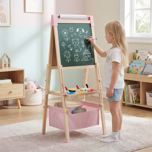 3-in-1 Double-Sided Adjustable Kid Easel for 3-8 Years Old Toddlers, Pink Art Easels Pink at Gallery Canada