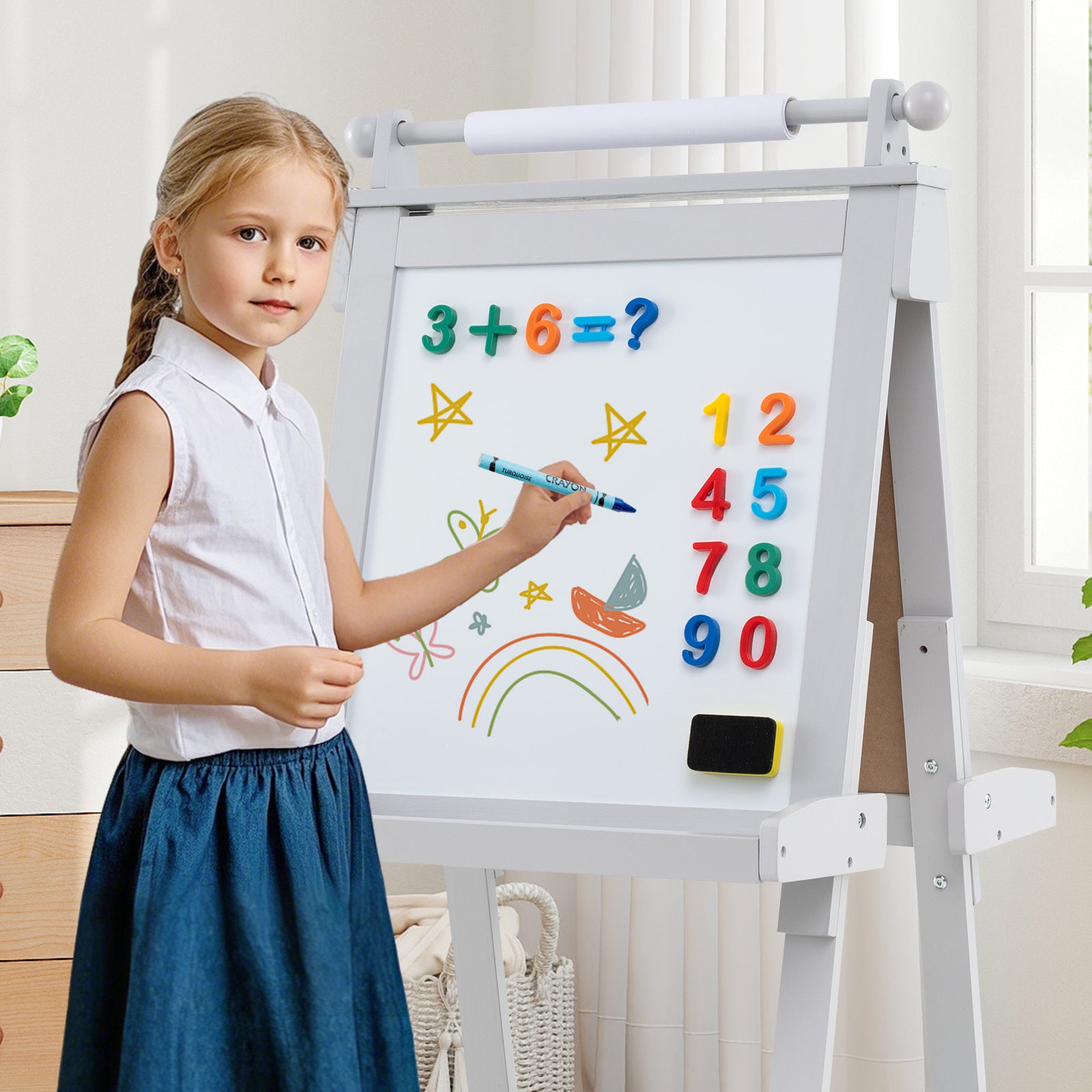 3-In-1 Double-Sided Art Easel With Chalkboard, Magnetic Whiteboard, Gray Art Easels at Gallery Canada