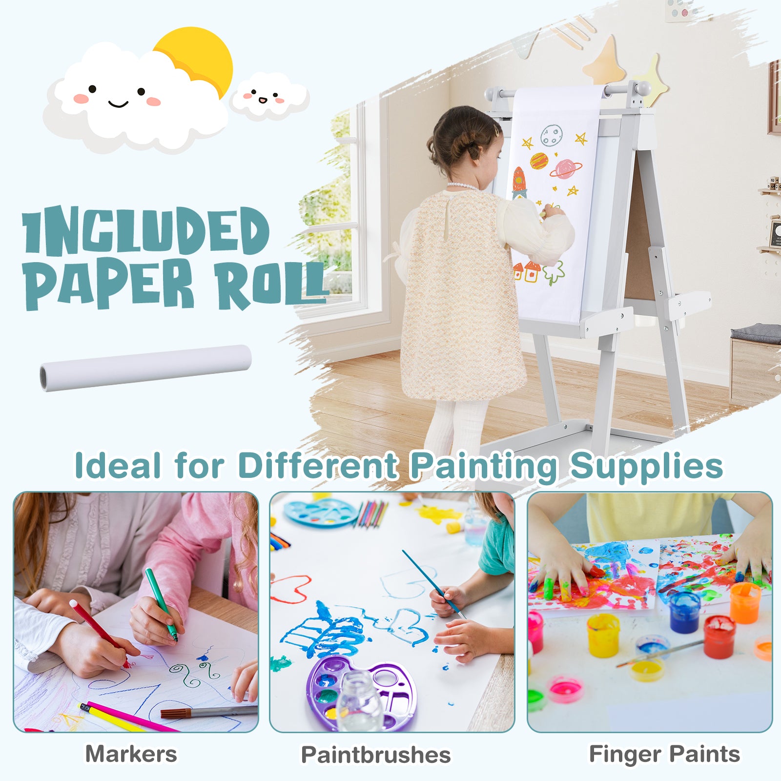 3-In-1 Double-Sided Art Easel With Chalkboard, Magnetic Whiteboard, Gray Art Easels at Gallery Canada