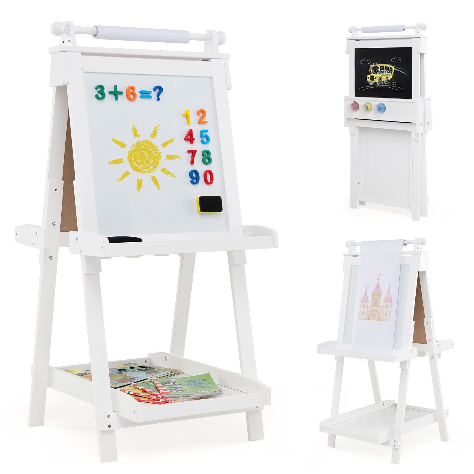 Double-Sided Art Easel, Chalkboard Magnetic Whiteboard, White Art Easels White at Gallery Canada
