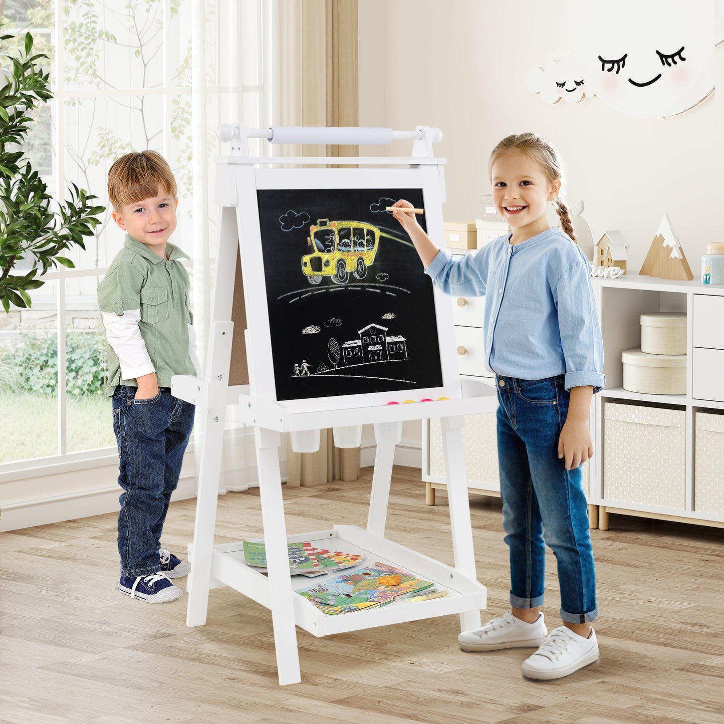 Double-Sided Art Easel, Chalkboard Magnetic Whiteboard, White Art Easels at Gallery Canada