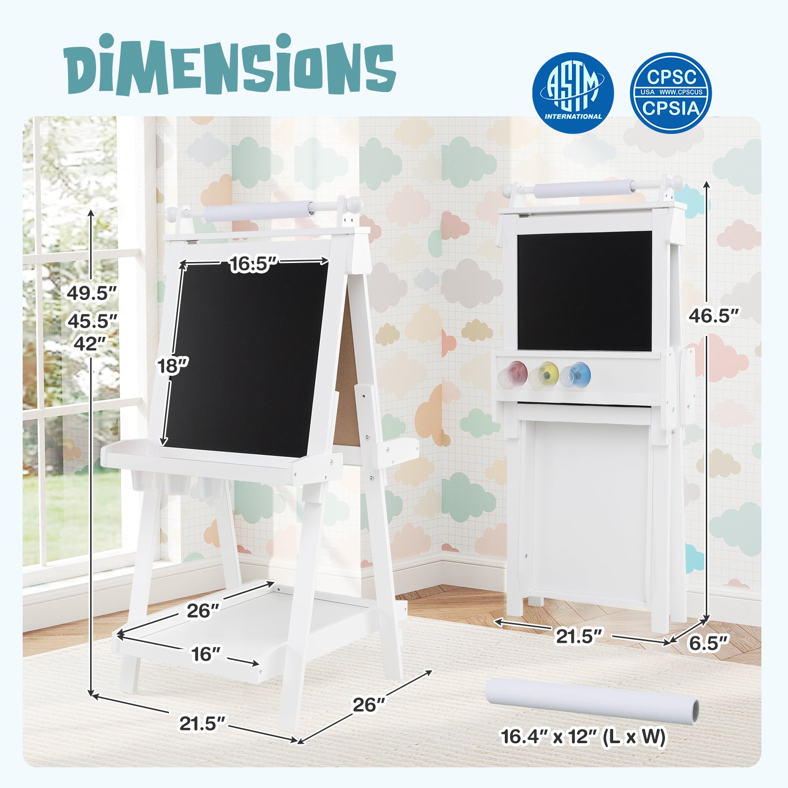 Double-Sided Art Easel, Chalkboard Magnetic Whiteboard, White Art Easels at Gallery Canada