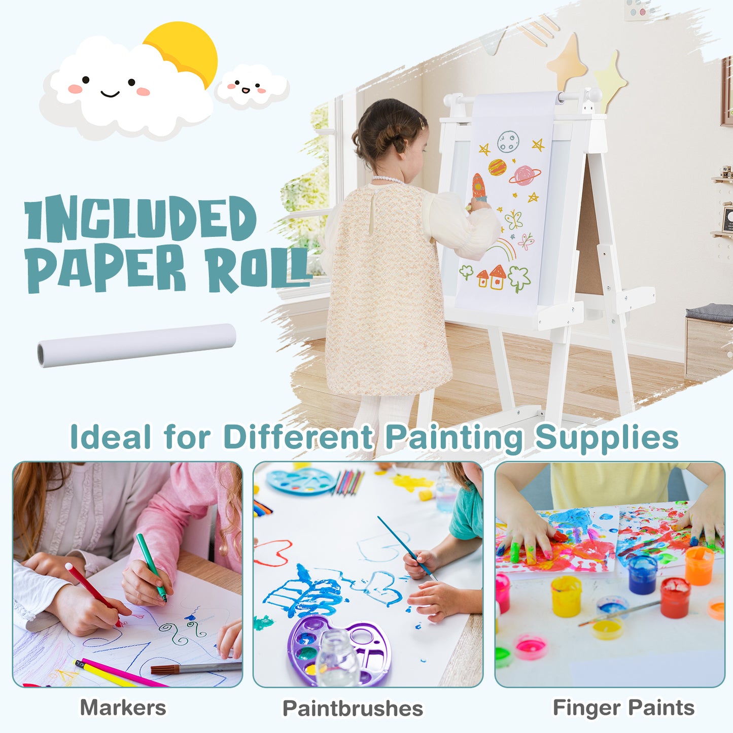 Double-Sided Art Easel, Chalkboard Magnetic Whiteboard, White Art Easels at Gallery Canada