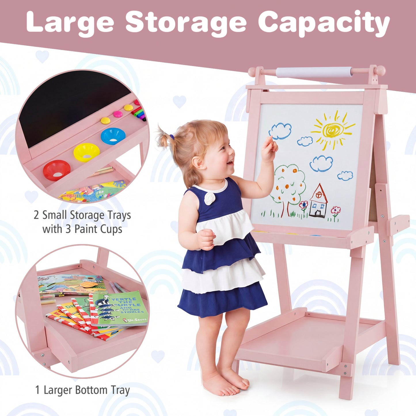 3-In-1 Double-Sided Art Easel, Pink Art Easels at Gallery Canada
