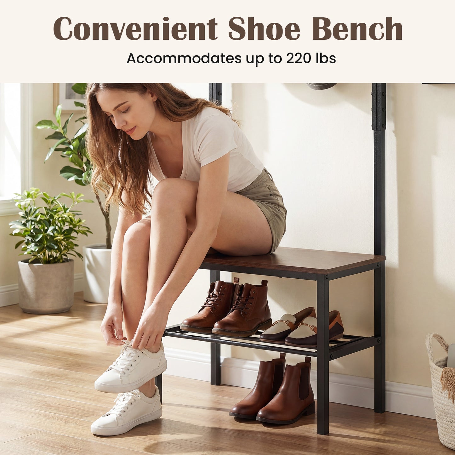 3-in-1 Hall Tree Freestanding Entryway Bench with Hooks Coat Racks & Hall Trees at Gallery Canada