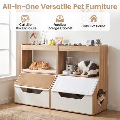 3-in-1 Hidden Cat House Cabinet with 4 Cubbies, Cushion, Scratching Pad, Natural Cat Houses at Gallery Canada