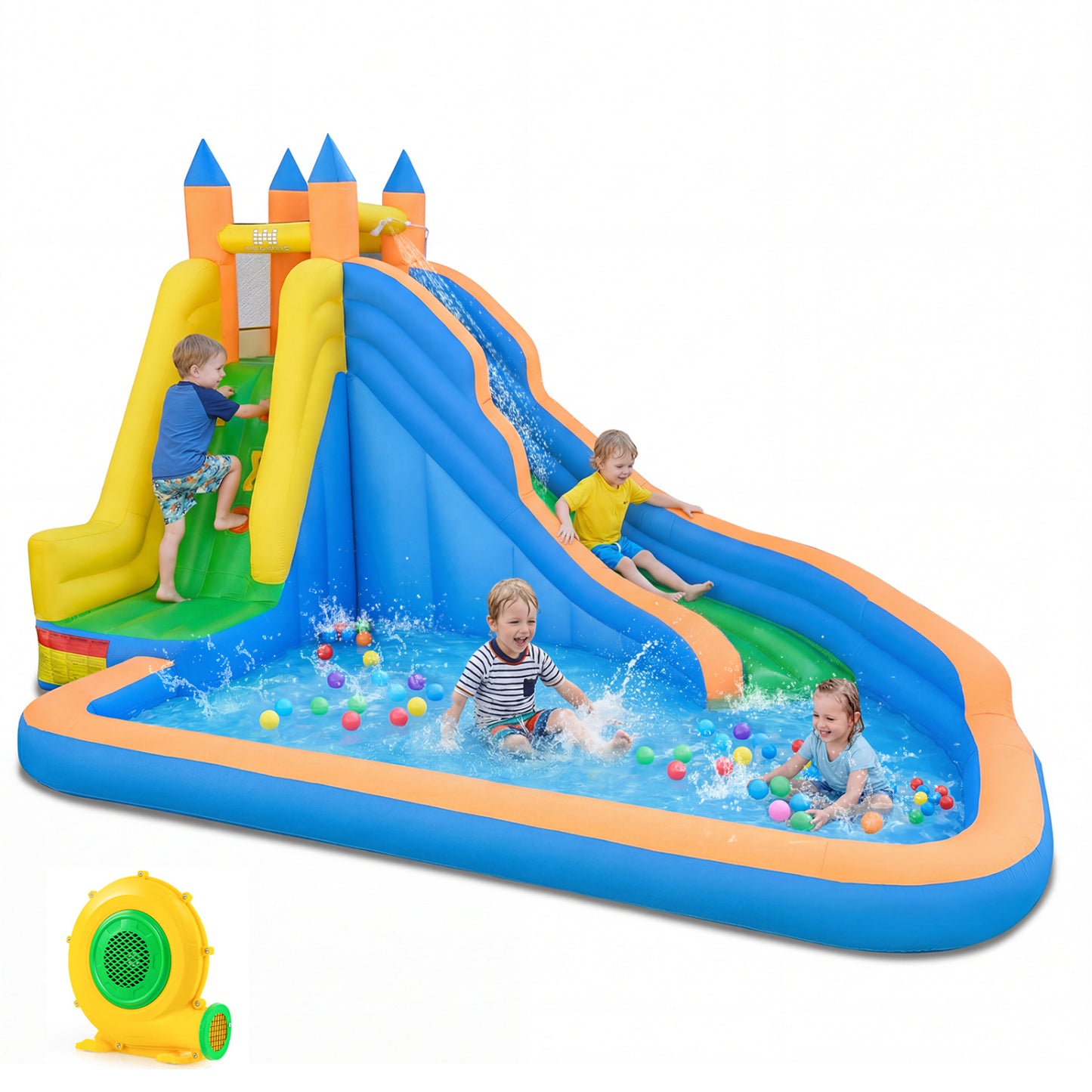 3-in-1 Inflatable Water Slide with Curved Slide and 680W Blower Inflatable Water Slides Multi-colored at Gallery Canada