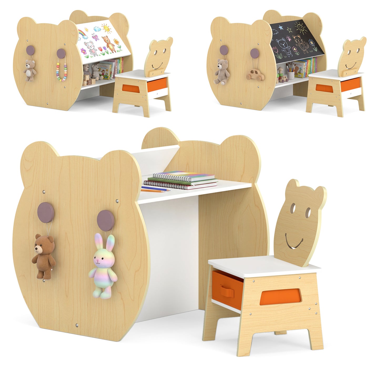 3-in-1 Kids Art Table and Chair with Storage and Reversible Whiteboard Chalkboard for Ages 3-10 Years Old, White Kids Table & Chair Sets at Gallery Canada