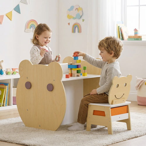 3-in-1 Kids Art Table and Chair with Storage and Reversible Whiteboard Chalkboard for Ages 3-10 Years Old, White