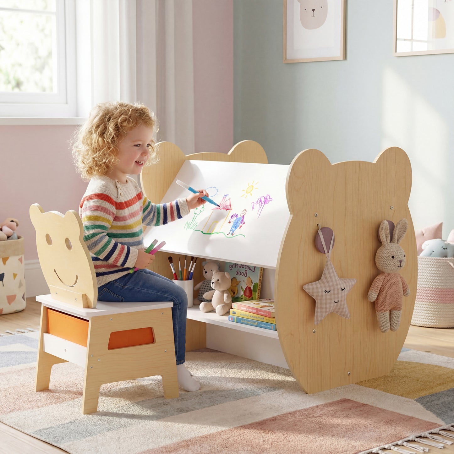 3-in-1 Kids Art Table and Chair with Storage and Reversible Whiteboard Chalkboard for Ages 3-10 Years Old, White Kids Table & Chair Sets at Gallery Canada