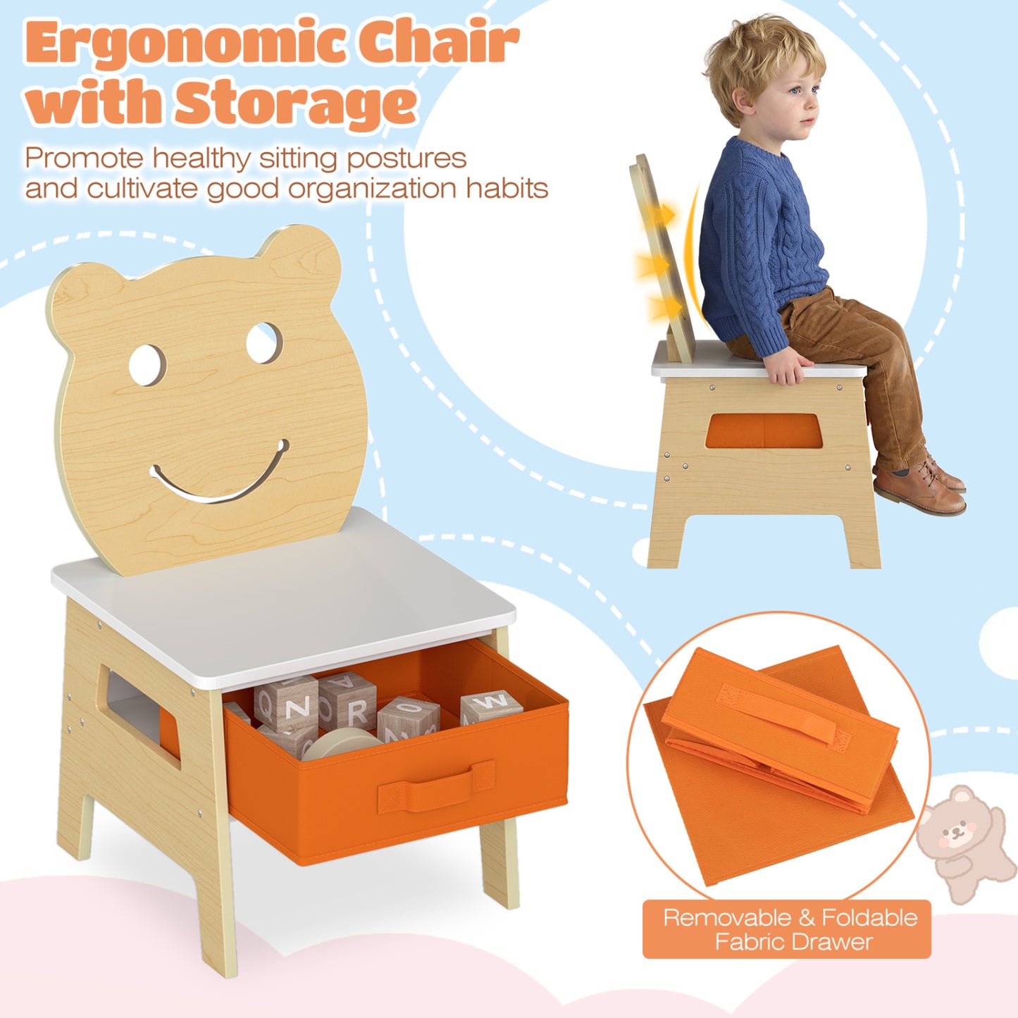 3-in-1 Kids Art Table and Chair with Storage and Reversible Whiteboard Chalkboard for Ages 3-10 Years Old, White Kids Table & Chair Sets at Gallery Canada