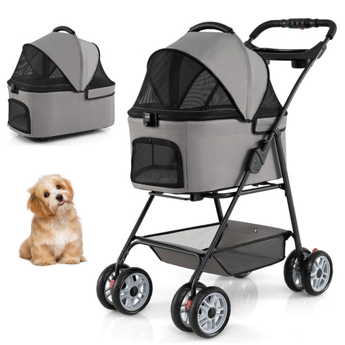 3 In 1 Pet Stroller, Removable Carrier, 33 Lbs, Gray