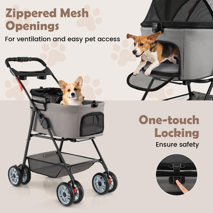 3 In 1 Pet Stroller, Removable Carrier, 33 Lbs, Gray Dog Supplies at Gallery Canada