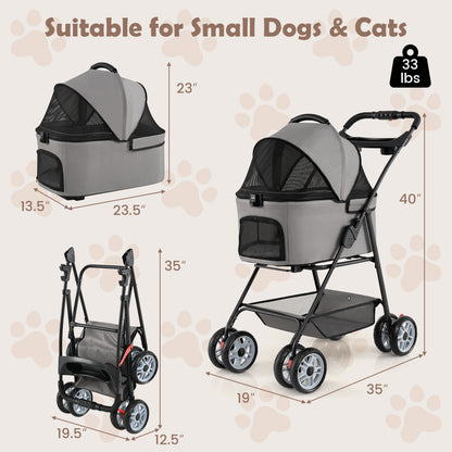 3 In 1 Pet Stroller, Removable Carrier, 33 Lbs, Gray Dog Supplies at Gallery Canada