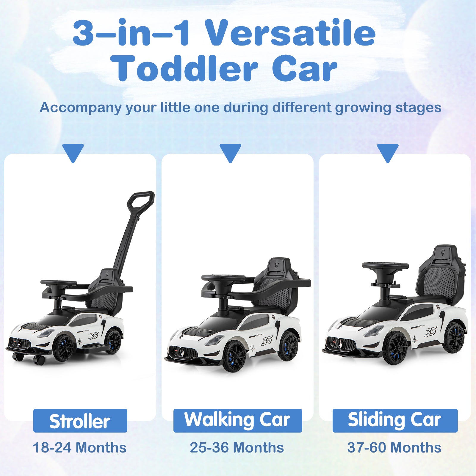 3-In-1 Ride On Push Car, White Push & Pedal Ride On Toys at Gallery Canada