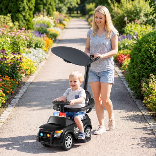 3-in-1 Toddler Push Car, Handle Canopy Siren, Black Push & Pedal Ride On Toys Black at Gallery Canada