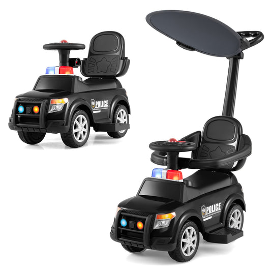 3-in-1 Toddler Push Car, Handle Canopy Siren, Black Push & Pedal Ride On Toys Black at Gallery Canada