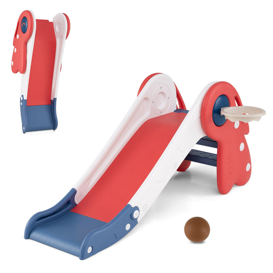 3 In 1 Toddler Slide Climber Playset With Basketball Hoop, Red Climbers & Slides Red at Gallery Canada