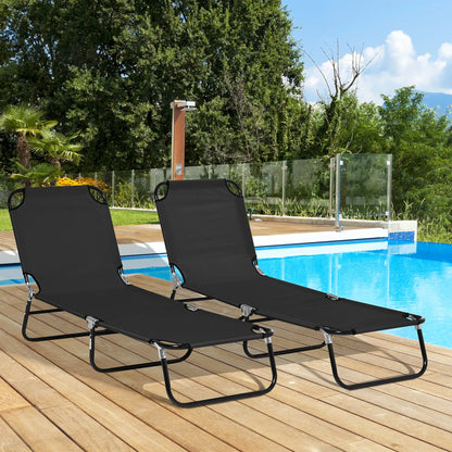 Set of 2 Folding Outdoor Lounge Chairs, Reclining Back, Breathable Mesh, Black Lounger Chairs at Gallery Canada
