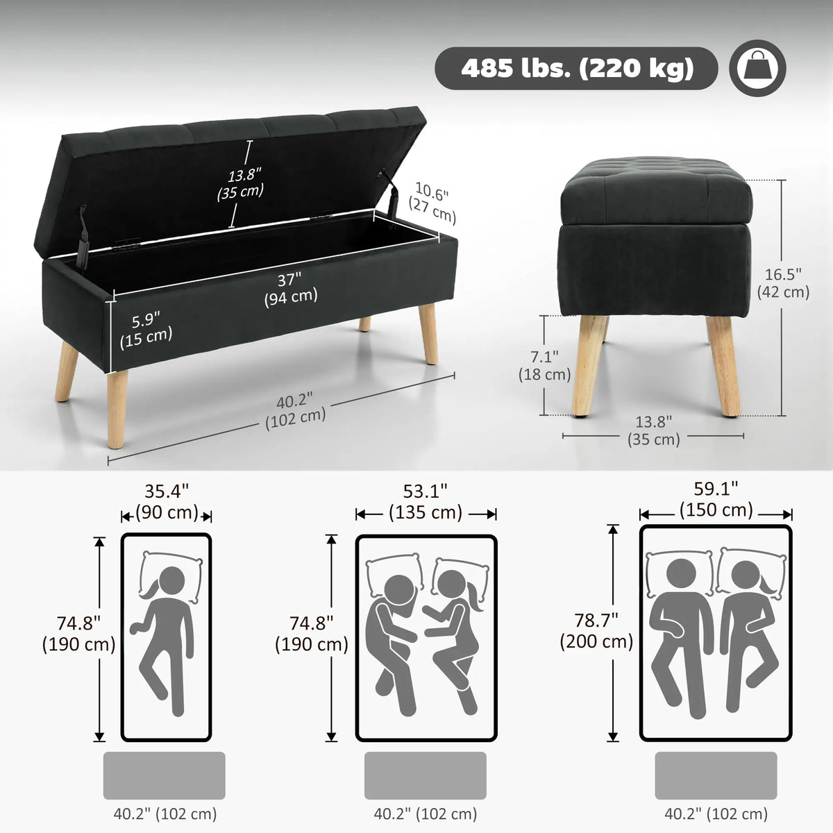 Velvet Storage Ottoman with Lid, Wood Legs, Black Storage Ottomans & Benches at Gallery Canada
