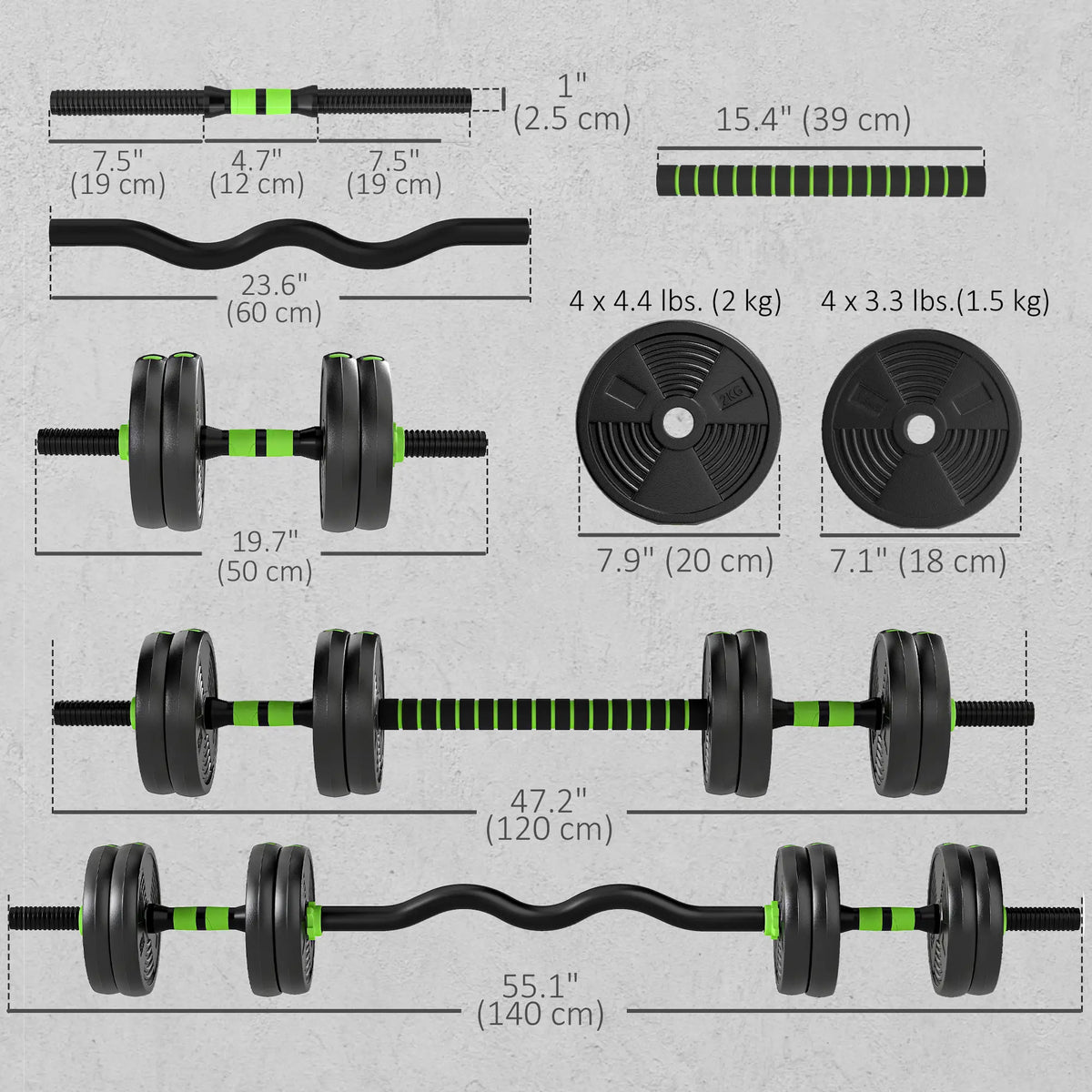 Adjustable Dumbbell Set, 3 in 1 Weights, 33lb with Connector, Non-Slip Grip Dumbbells & Barbells at Gallery Canada