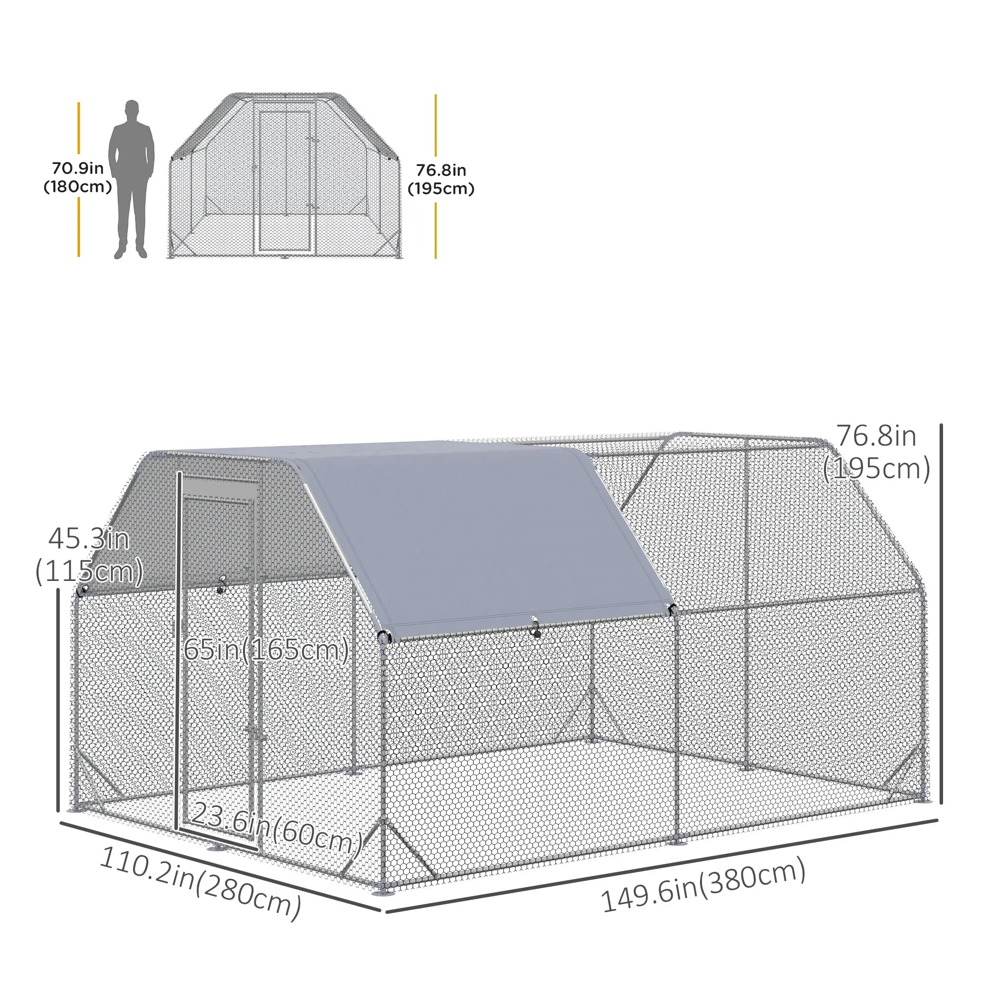 Galvanized Large Metal Chicken Coop Cage Walk-in Enclosure Poultry Hen Run House Playpen Rabbit Hutch with Cover for Outdoor Backyard 9.2' x 12.5' x 6.5' Silver Chicken Coops at Gallery Canada