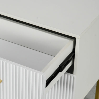 2 Nightstands with Storage, Modern Bedside Tables, 2 Fluted Drawers, Gold Legs, White Bedside Tables at Gallery Canada