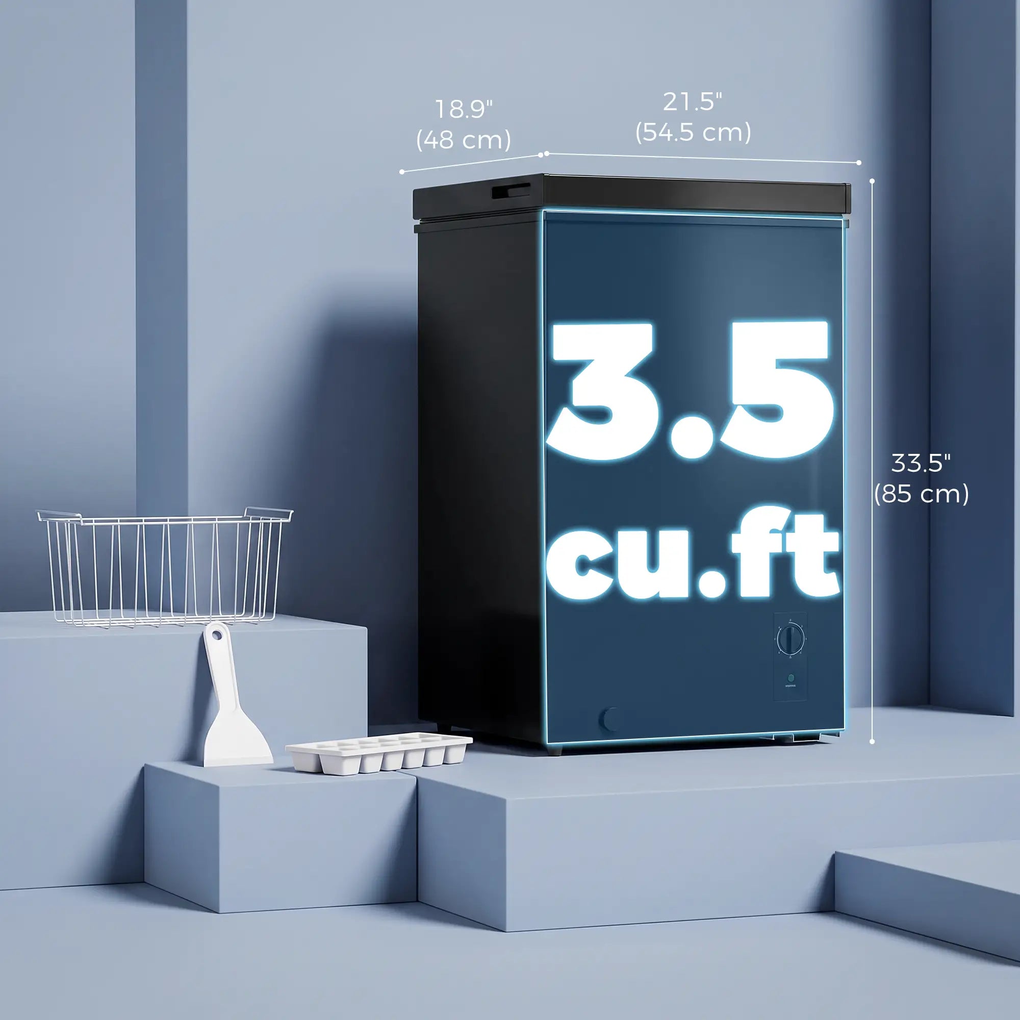 Mini Freezer, 3.5 Cu.Ft Chest Freezer, 7-Setting Thermostat, Wire Basket, Black Small Kitchen Appliances at Gallery Canada