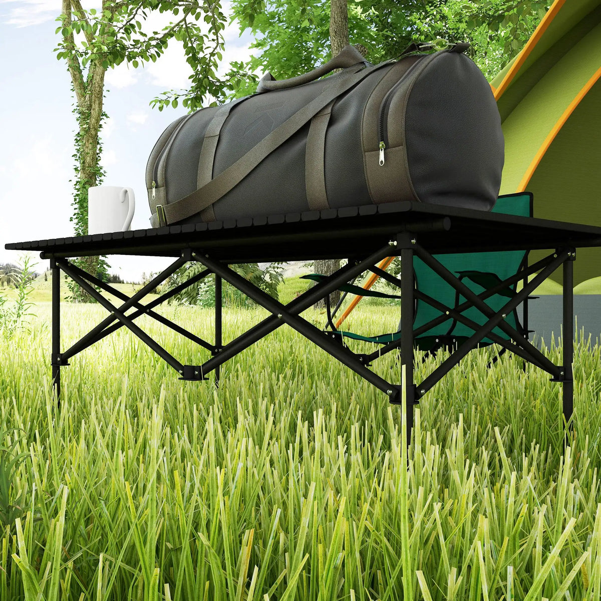 Folding Camping Table, Roll up Top, Carry Bag, Portable, Black Picnic Tables & Camping Chairs at Gallery Canada