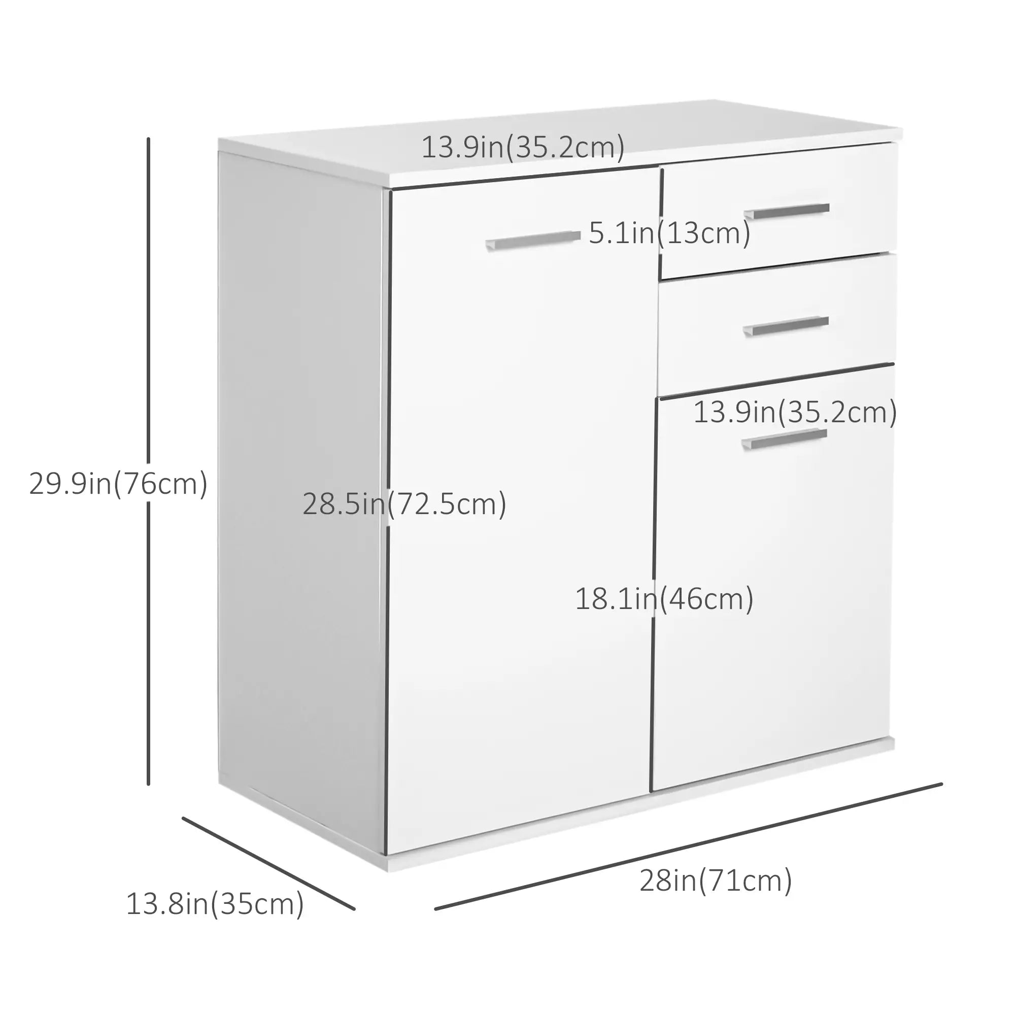 High Gloss Sideboard, 2 Drawers, 2 Doors, Adjustable Shelf, White Storage Cabinets at Gallery Canada