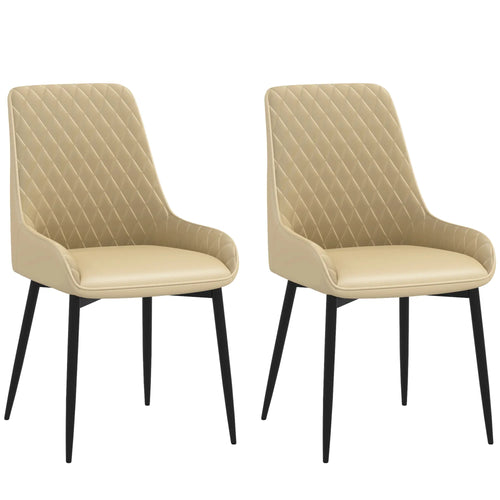 Modern Dining Chairs Set of 2, PU Leather, Metal Legs, Khaki