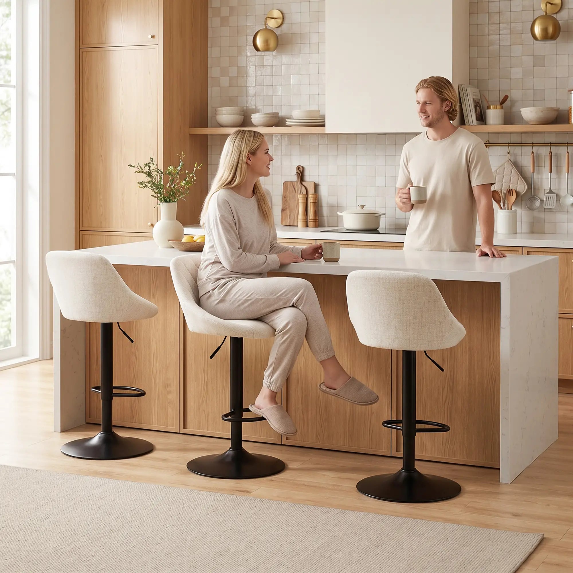 Swivel Counter Height Bar Stools Set Of 3, Off-White Bar Stools at Gallery Canada