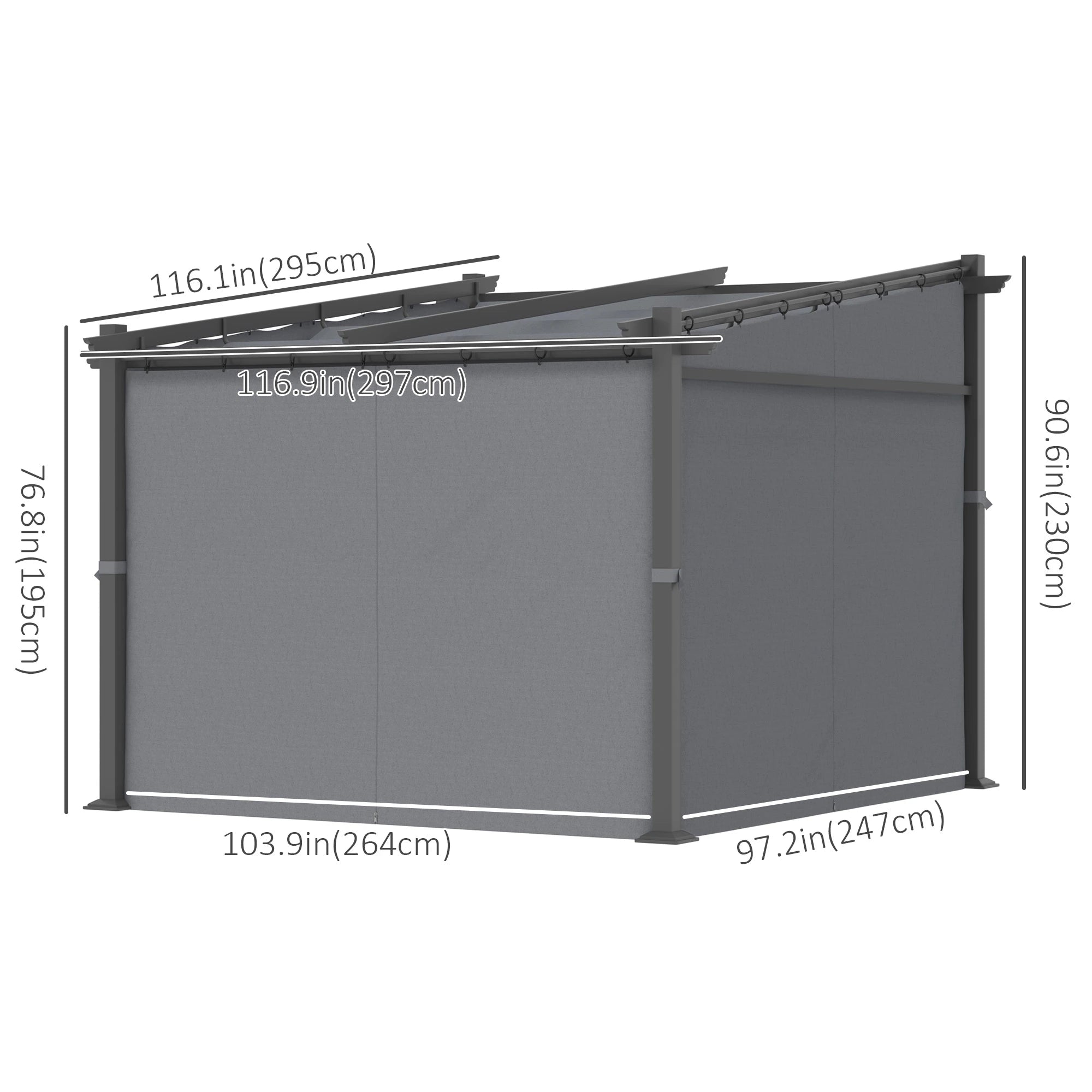 Metal Pergola, Sliding Roof Canopy, Retractable, 10' x 10', Dark Grey Pergolas at Gallery Canada