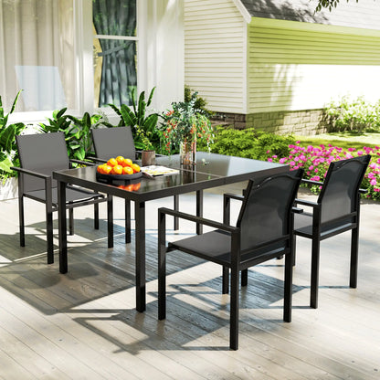 5 Piece Patio Dining Set, 4 Stackable Chairs, Tempered Glass Top Outdoor Dining Sets at Gallery Canada
