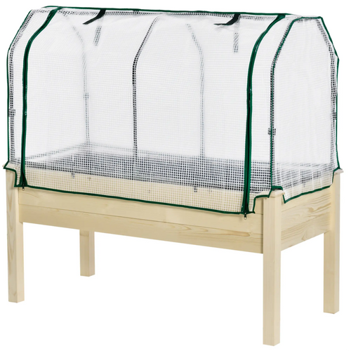 Raised Garden Bed With PE Cover, Elevated Wood Planter, 48 x 22 x 46 Inch, Natural