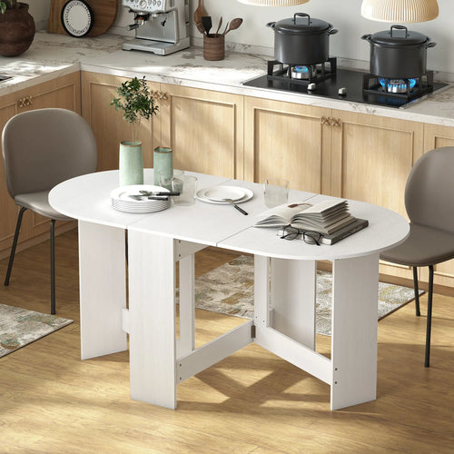 Oval Folding Dining Table, Drop Leaf Kitchen Table, Distressed White, White