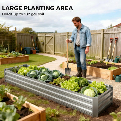 8'x2'x1' Galvanized Raised Bed, Elevated Planter Box, Silver