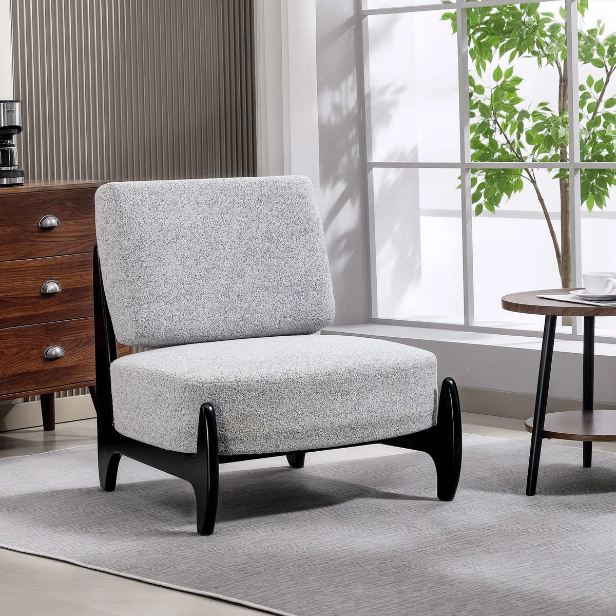 Accent Chair, Rubber Wood Frame, Wide Seat, Modern Chenille, Thick Cushion, Grey Accent Chairs at Gallery Canada