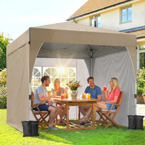 9.6 x 9.6 ft Pop Up Canopy Tent, 3 Sidewalls, UPF 50+, Khaki