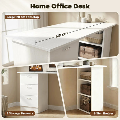 47" Writing Desk With 3-Tier Shelves, 3 Drawers, White Writing Desks at Gallery Canada