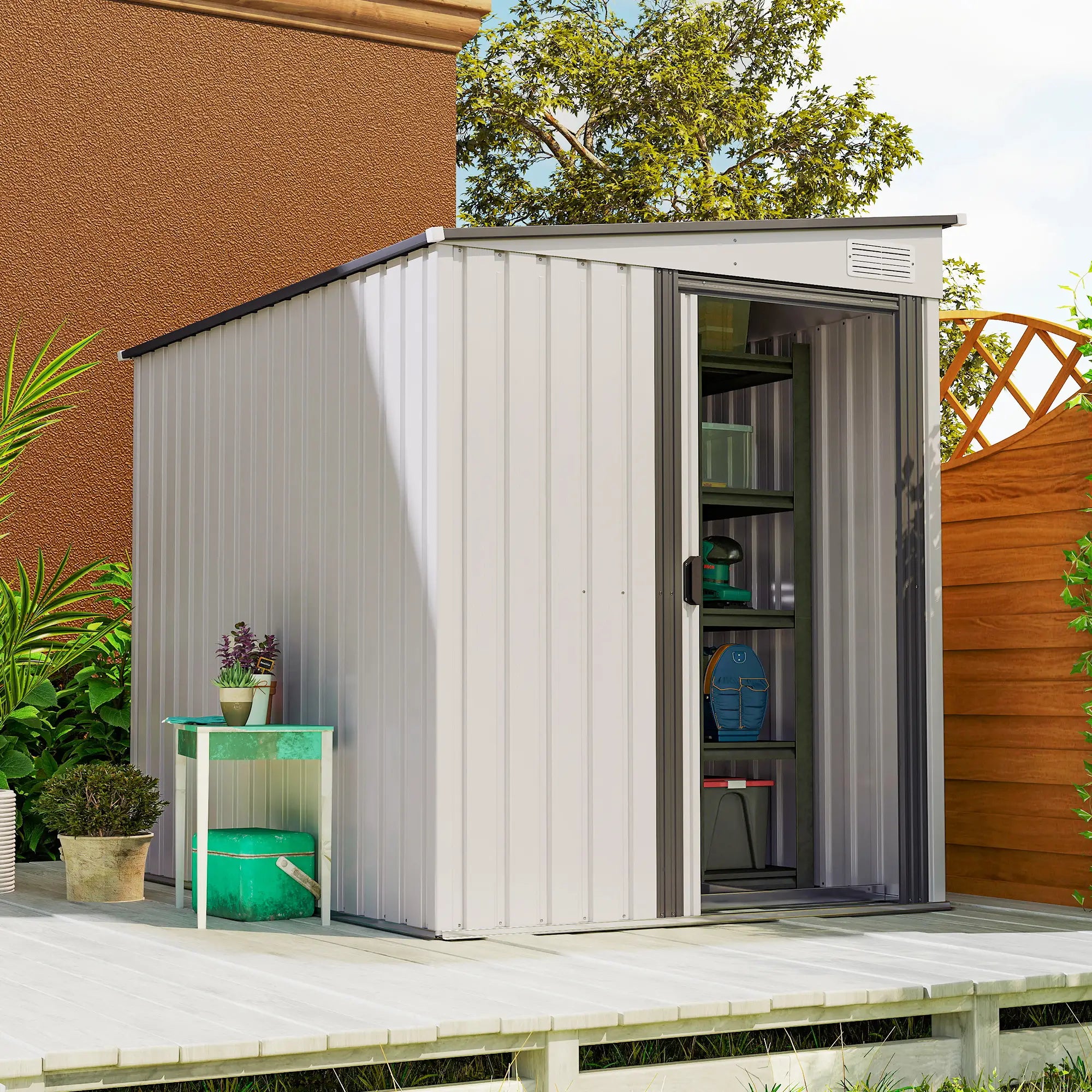 5'x7' Lean to Metal Shed, Sliding Door, 2 Vents, White Sheds at Gallery Canada